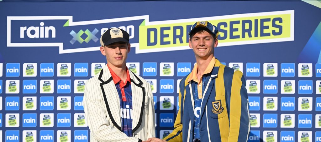 Jean Cloete of Waterkloof and Monré Koekemoer of Menlopark high school during the inaugural rain SA20 Derby Series match between Menlopark and Waterkloof held at Hoërskool Menlopark in Pretoria, South Africa on the 22 September 2026